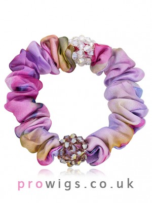 Beautiful Rainbow Colored Printing Crystal Headdress Flower Scrunchies