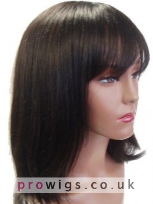 Medium Length 100% Human Hair Wig With Bangs