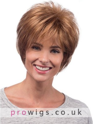 Short Hair Layered Human Hair Lace Front Wig With WispyBangs And Tapered Nape