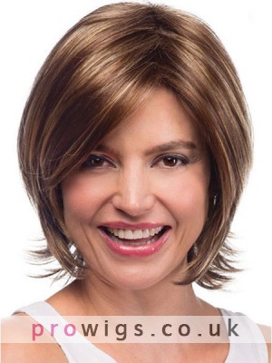 Collar Length Layered Human Hair Wig With Flicked Ends