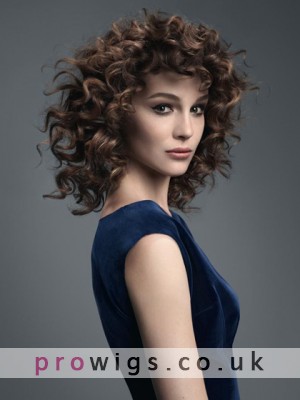 Blown-up Hair Bouncy Curly Remy Human Hair Mid-Length Wig