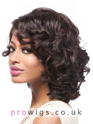 Black Pretty Medium Length Remy Human Hair Curly Women Wig
