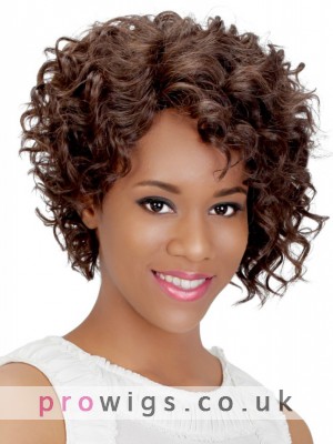 Frizzy Brown Curly Remy Human Hair Capless Wig