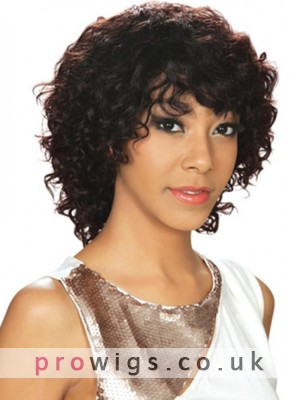 Brown Glueless Medium Length Lace Front Curly Women Wig