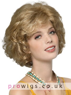 Medium Length Tousled Curls And Side Swept Bangs Wig