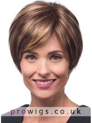 Short Smooth Layers And Swept Bangs Synthetic Wig