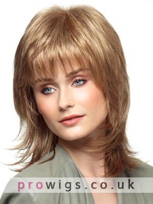 Shoulder-length Style With Flipped Razor Cut Layers And Wispy Bangs Wig