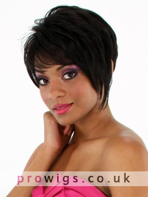 Black Machine Made Synthetic Short Wig