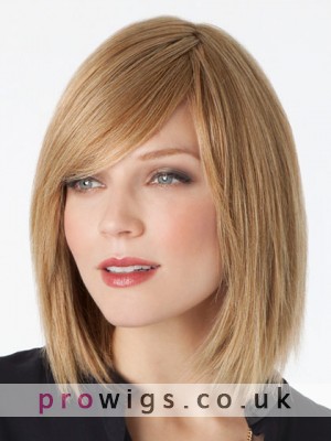 Bob Style Remy Human Hair Lace Wig With Side Swept Fringe