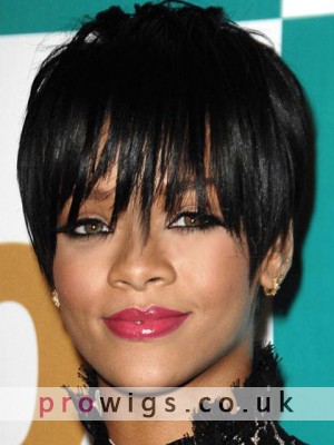 Rihanna Hairstyle Natural Black Short Straight Capless Wig