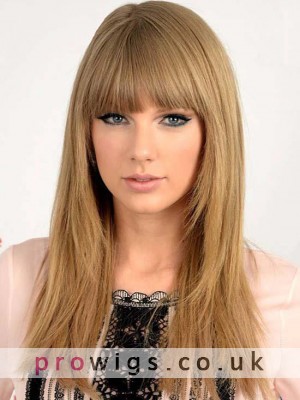 Graceful Long Straight Taylor Swift Hairstyle Human Hair Wig About 16 Inches