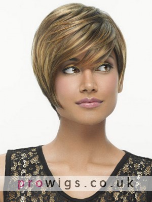 Angled Short Asymmetrical Cut Tapered Layers Wig