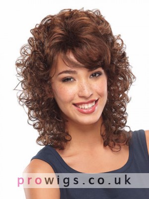 Shoulder Length Curly Front Lace Synthetic Wig