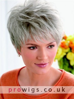 Clearance Lace Front Layered Synthetic Grey Wig