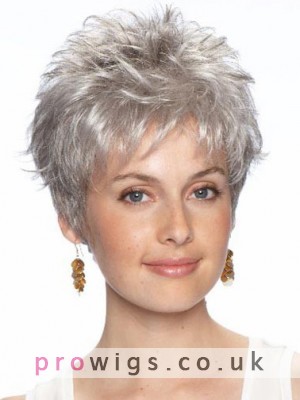 Short Layered Synthetic Lace Front Grey Wig