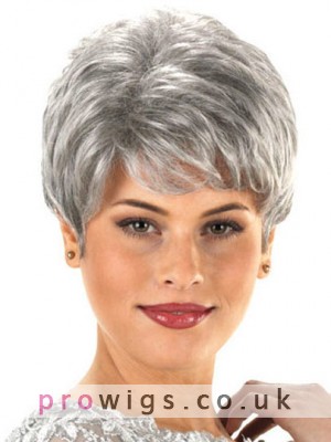 Sophisticated Layer Short Synthetic Capless Grey Wig