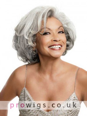 Synthetic Wavy Grey Wigs With Side Parting