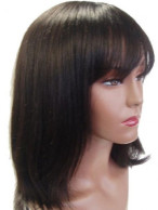 Medium Length 100% Human Hair Wig with Bangs