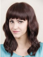 Long Wavy Lace Front Human Hair Wig with Bangs