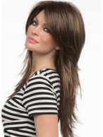 Long Shaggy Hair Layers Style With Swept Bangs Monofilament Top Wig