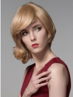Asymmetry Medium Blond Curly Monofilament Remy Wigs