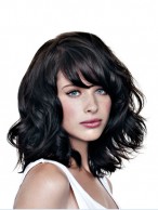 Black Natural Mid-Length Wavy Remy Human Hair Wig