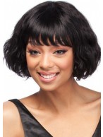 Black Women Remy Human Hair Wig With Neat Bangs
