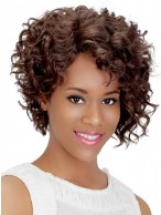 Frizzy Brown Curly Remy Human Hair Capless Wig