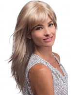 Long Smooth Flicked Layers Synthetic Wig With Face Framing Bangs 
