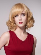 Medium Length Blond Curly Smooth Synthetic Wig