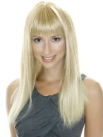 Long Sleek Straight Light Blonde Lace Wig with Full Bangs