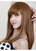 Long Straight Remy Human Hair Wig with Bangs 