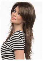 Long Shaggy Hair Layers Style With Swept Bangs Monofilament Top Wig 
