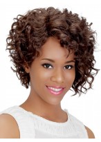 Frizzy Brown Curly Remy Human Hair Capless Wig 