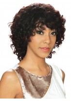 Brown Glueless Medium Length Lace Front Curly Women Wig 