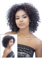 Medium Length Natural Curly Synthetic 3/4 Wig 