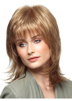 Shoulder-length Style With Flipped Razor Cut Layers and Wispy Bangs Wig 