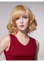 Medium Length Blond Curly Smooth Synthetic Wig 