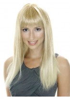 Long Sleek Straight Light Blonde Lace Wig with Full Bangs