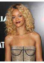 Sexy Medium Wavy Rihanna Hairstyle Remy Human Hair Lace Front Wig 