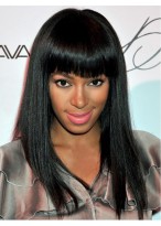 Human Hair Straight Bob Wig With Full Bangs 