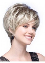 Short Tapered Synthetic Lace Front Grey Wig 