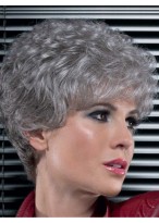 8"  Classic Synthetic Lace Front Curly Grey Wig 