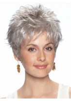 Short Layered Synthetic Lace Front Grey Wig 