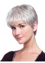Short Cut Synthetic Straight Front Lace Grey Wig 