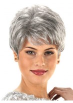 Sophisticated Layer Short Synthetic Capless Grey Wig 